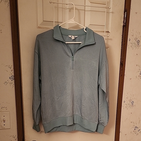 Three Dots Tops - Three Dots Light Blue Quarter-Zip Pullover